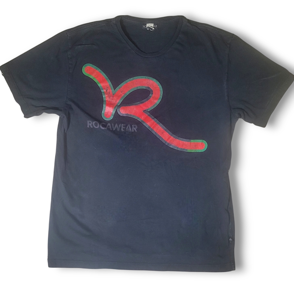ROCAWEAR - Super Rare Men's Black T-Shirt w/ Red & Green Logo Y2K Streetwear